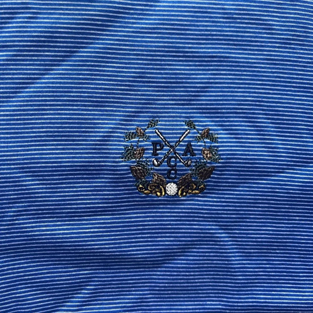 Peter Millar Shirt Mens‎ XL Blue White Striped Polo Golf Logo Casual